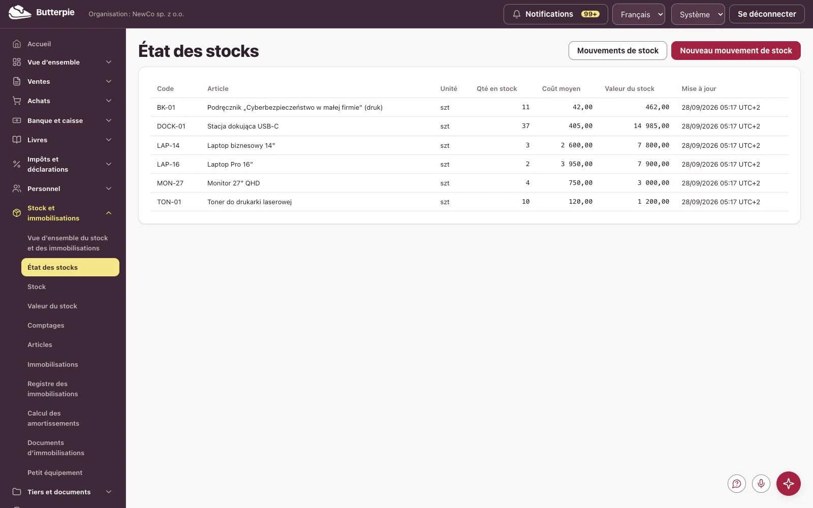 État des stocks