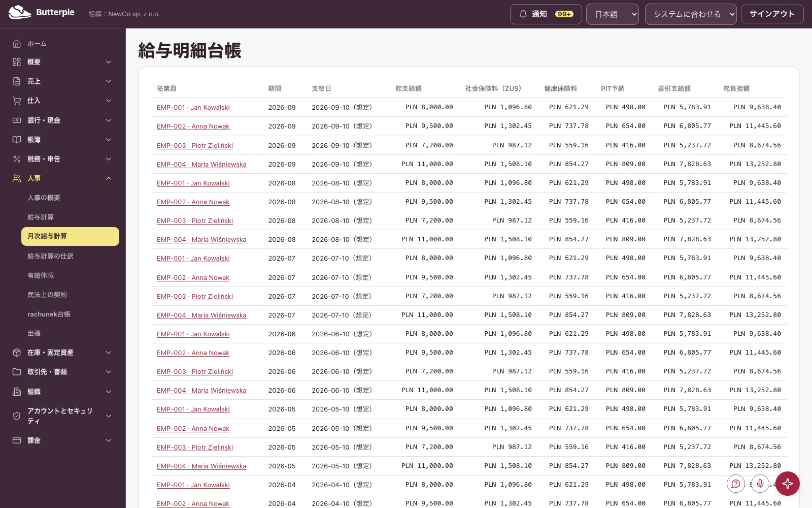 給与明細台帳